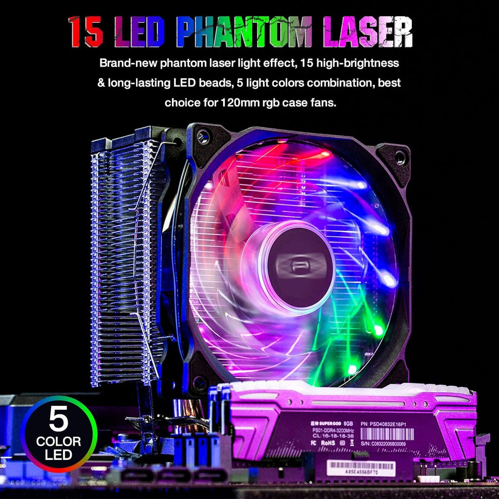 CP3 120Mm Silent Intelligent Control RGB Case Fan Adjustable Colorful High Performance Fans with Controller, 5-Pack