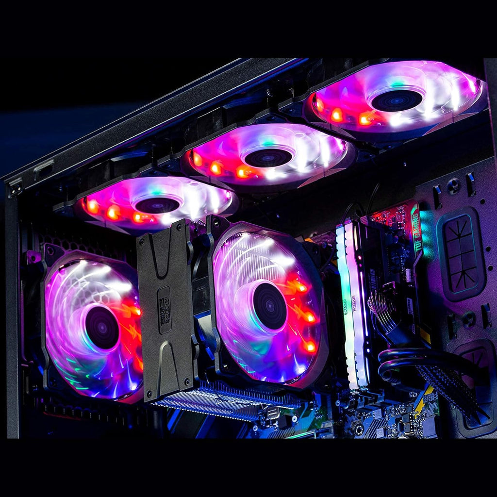 CP3 120Mm Silent Intelligent Control RGB Case Fan Adjustable Colorful High Performance Fans with Controller, 5-Pack
