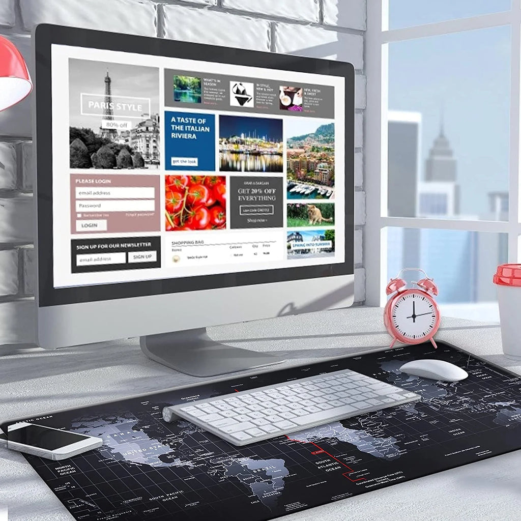 XXL Gaming Mouse Pad with Black Map & Premium-Textured Computer Non-Slip Gaming Mouse Mat-90X40 Ditu02