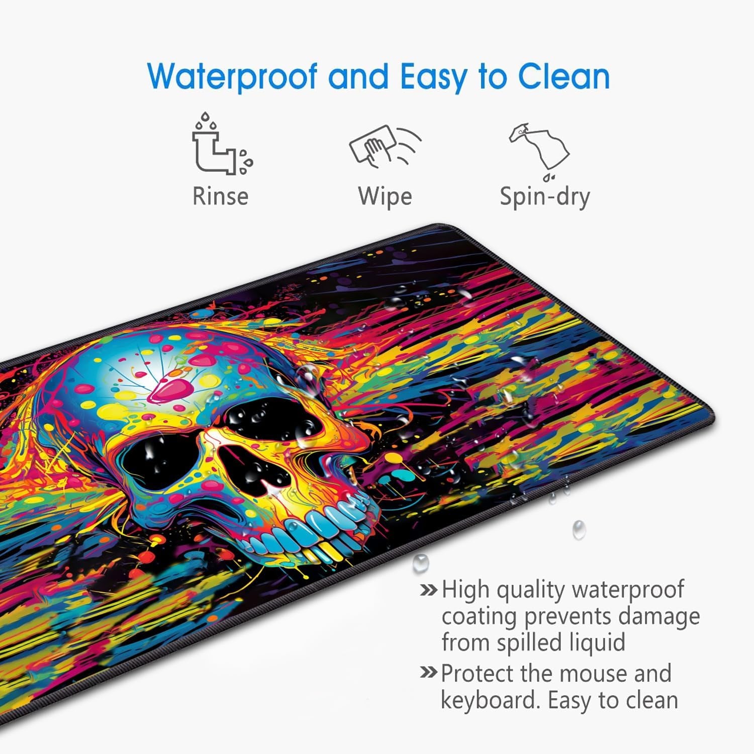 Desk Pad Mat Gaming Mouse Pads with Coasters Set, Stitched Edges Design Mouse Pad XXL Large Mouse Pad for Laptop Computers Color Skull Desk Writing Mat for Office & Home 31.5X 11.8
