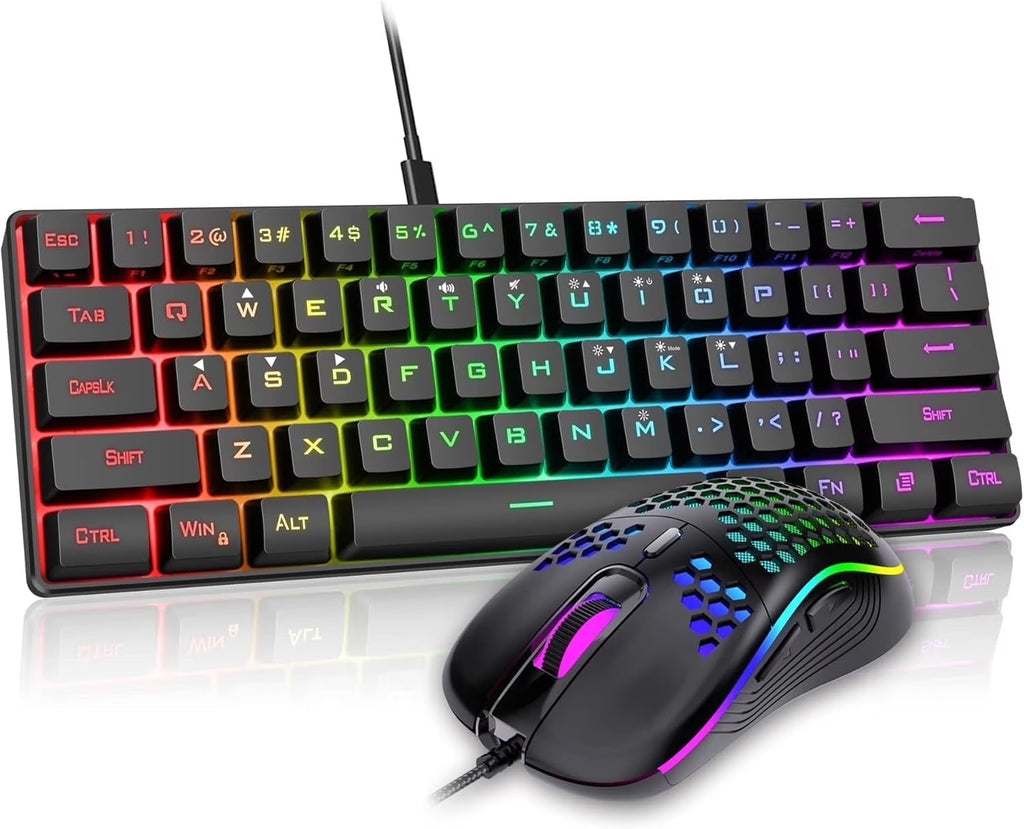 Gaming Keyboard and Mouse Combo, Rainbow LED Backlit Multimedia PC Gaming Keyboard, Office Keyboard Colorful Breathing Backlit Gaming Mouse for Working or Primer Gaming, Office Device,Black