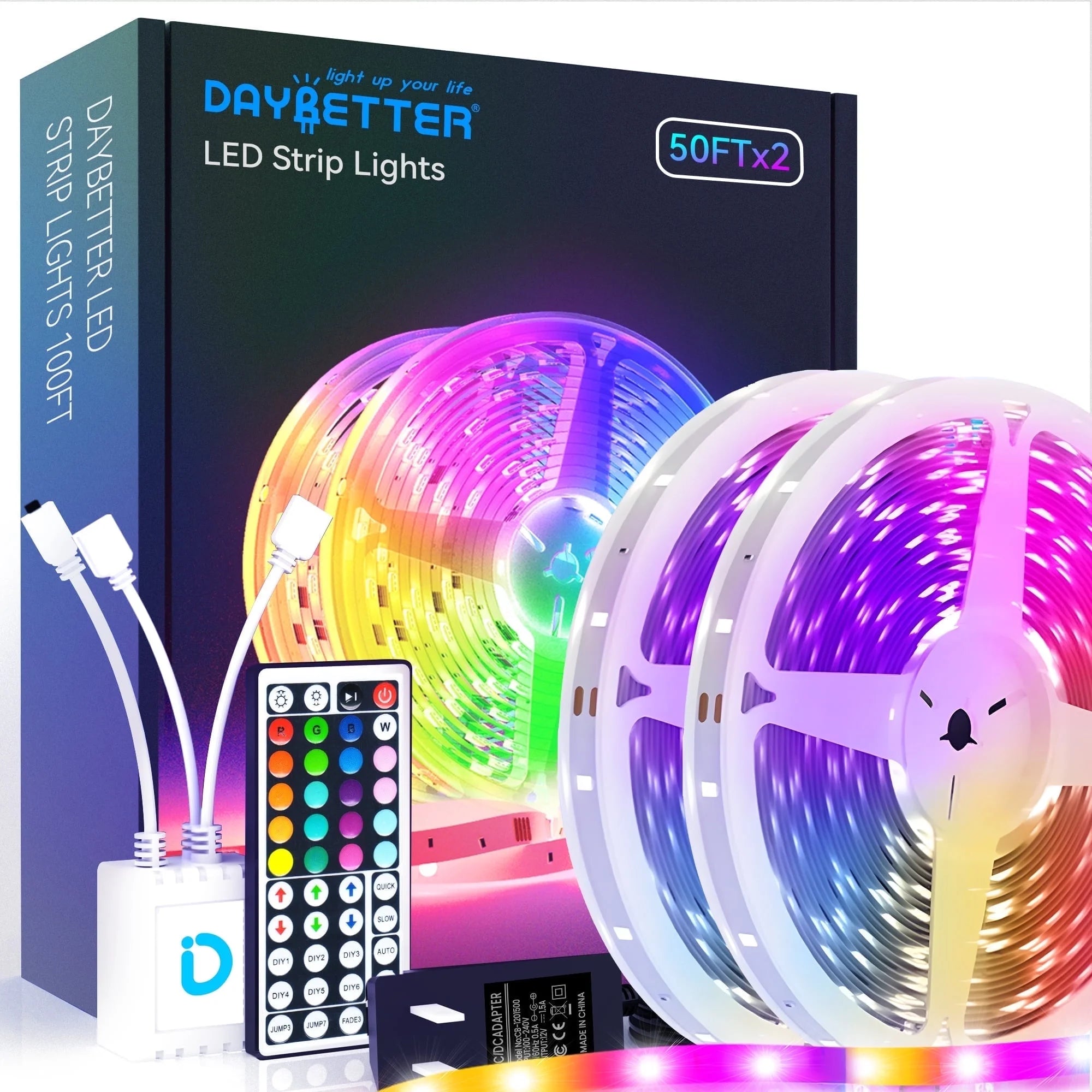 100Ft Led Strip Lights,Remote Controller and 12V Power Supply,Flexible Cuttable Led Lights for Bedroom