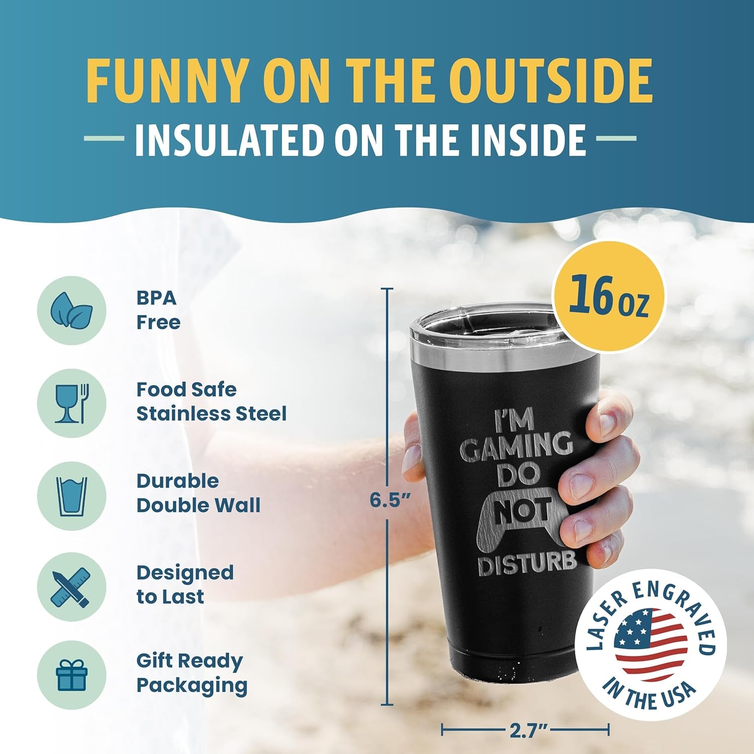 I'M Gaming Do Not Disturb Insulated Stainless Steel Tumbler - Laser Engraved Superior Technology - Great for Hot & Cold Beverages - Double Wall Vacuum - No Risk Purchase - Gifts for Gamers