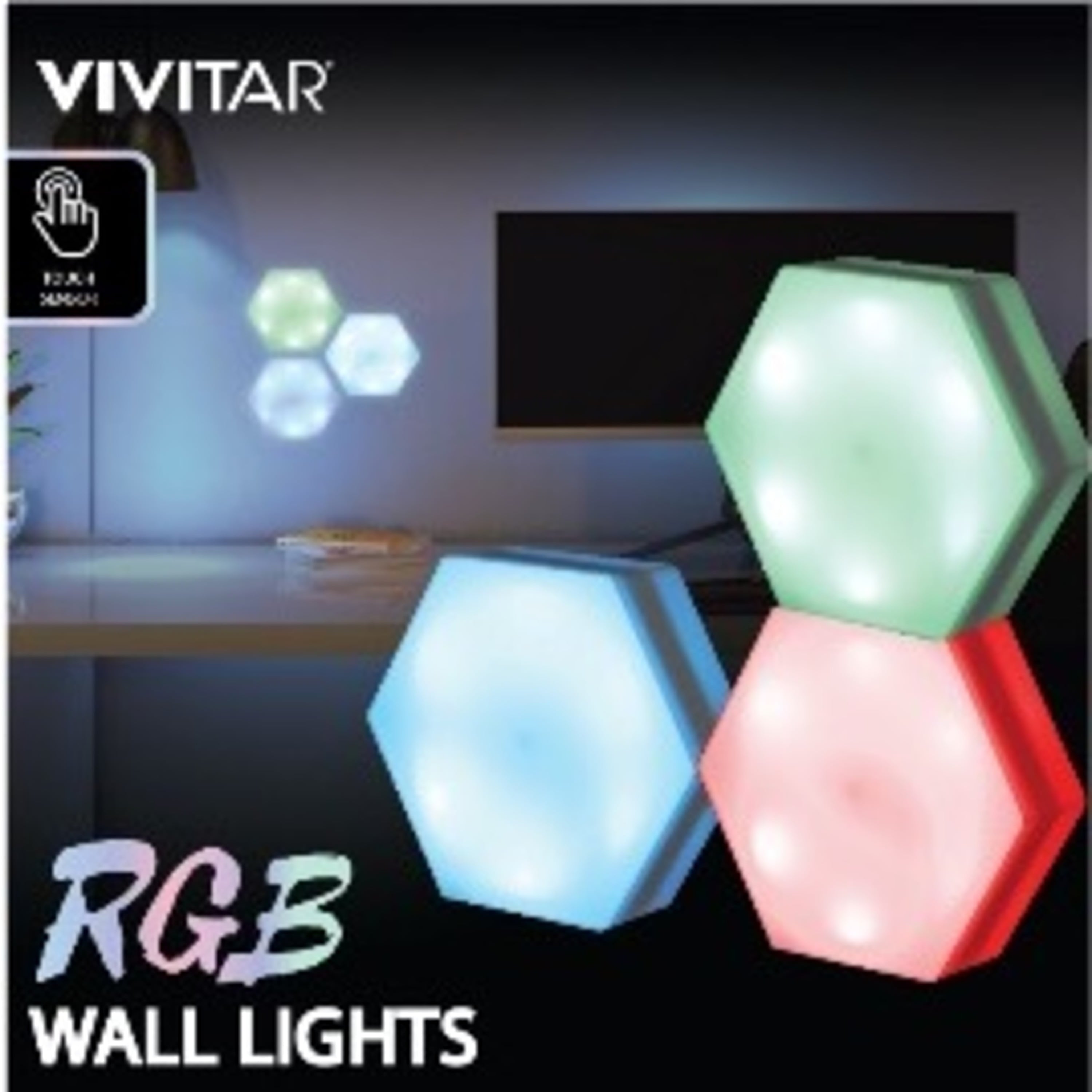 Hexaglow RGB Light Panels: 3-Pack Hexagon Modular LED Lights with Touch-Activation, Remote Control