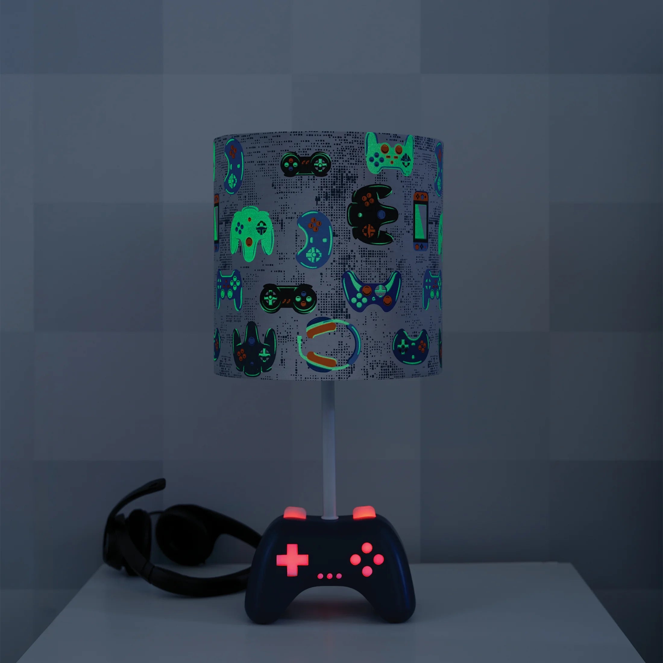 Kids 16.5" Navy Blue Glow-In-The-Dark Gamer Table Lamp