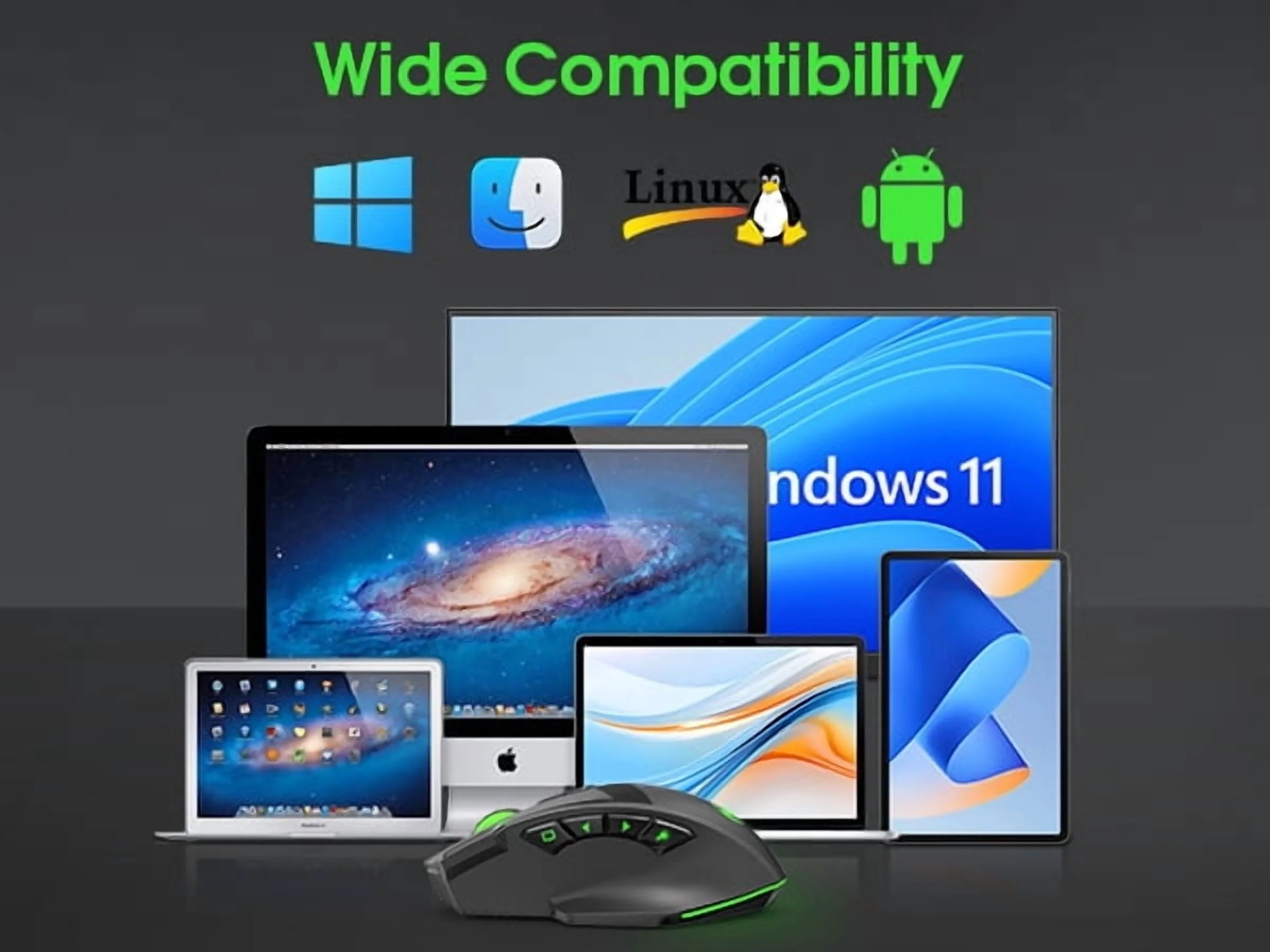 Wireless Gaming Mouse, 16000 DPI Adjustable, Bluetooth 5.2 & 2.4Ghz Dual Mode, Lightweight, 10 Buttons, RGB Lighting, for PC Gaming & Office,  (Black)