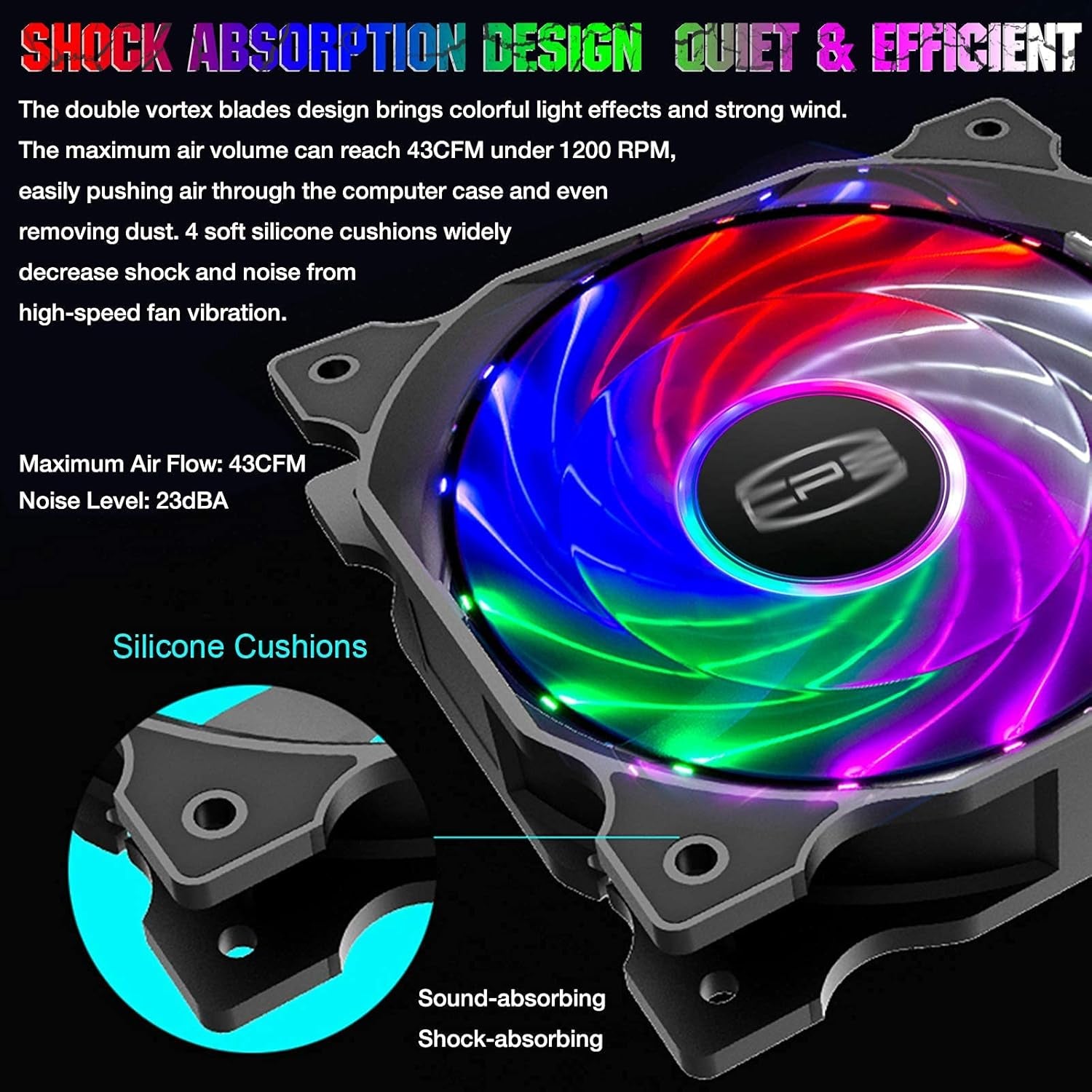 CP3 120Mm Silent Intelligent Control RGB Case Fan Adjustable Colorful High Performance Fans with Controller, 5-Pack