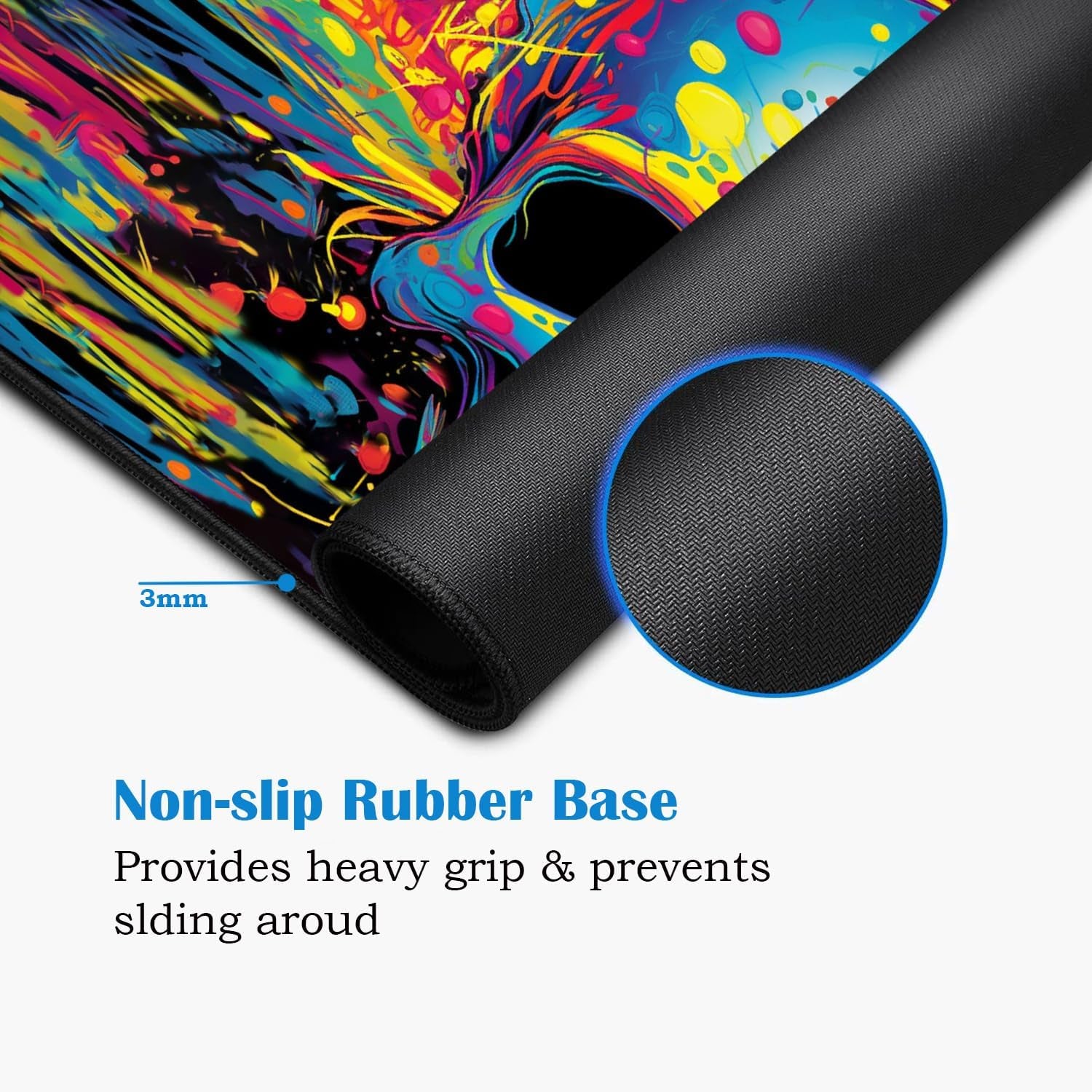 Desk Pad Mat Gaming Mouse Pads with Coasters Set, Stitched Edges Design Mouse Pad XXL Large Mouse Pad for Laptop Computers Color Skull Desk Writing Mat for Office & Home 31.5X 11.8