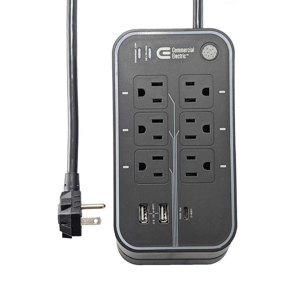 6 Ft. 6-Outlet RGB Gaming Surge Protector with 2 USB-A and 1 USB-C, Black