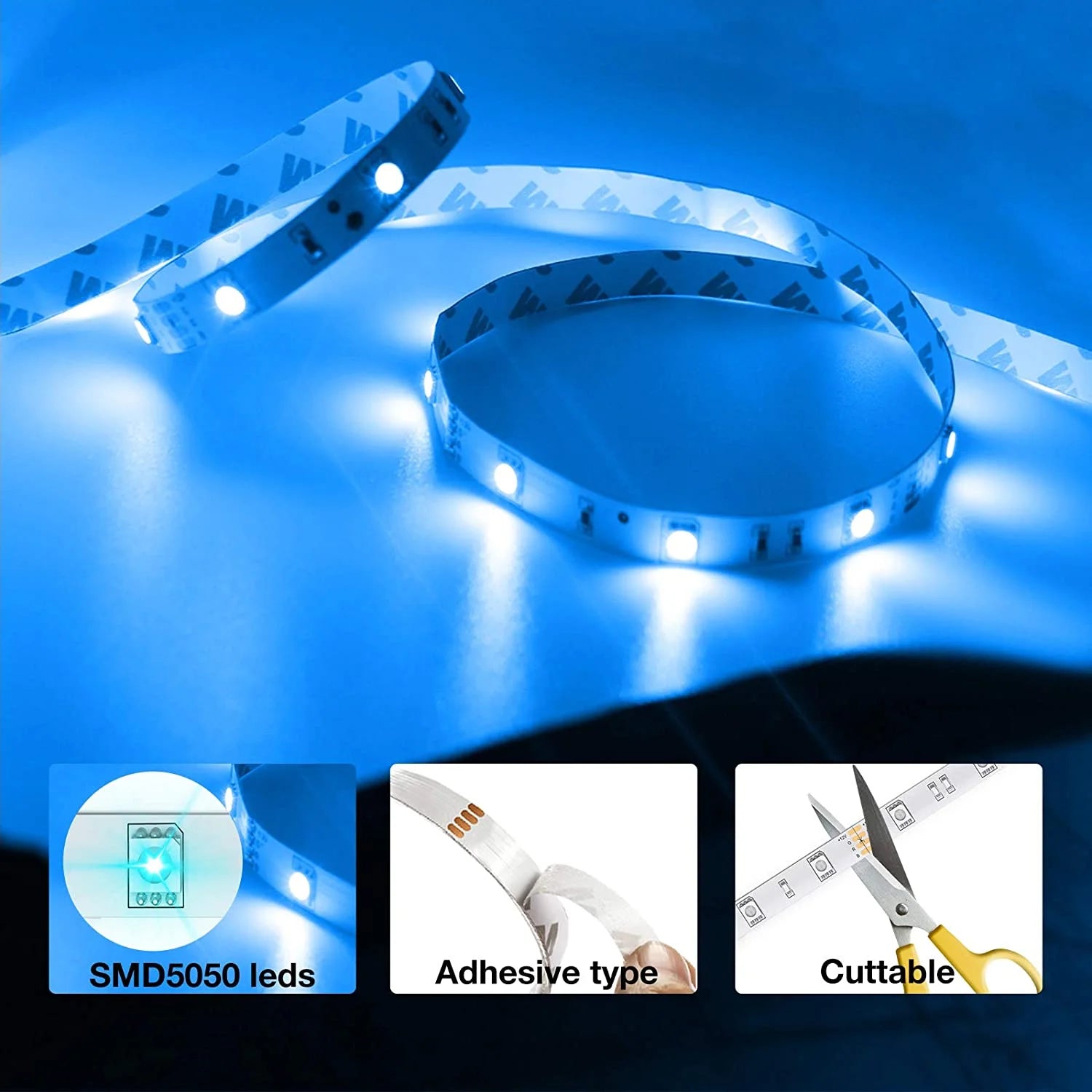 100Ft Led Strip Lights,Remote Controller and 12V Power Supply,Flexible Cuttable Led Lights for Bedroom