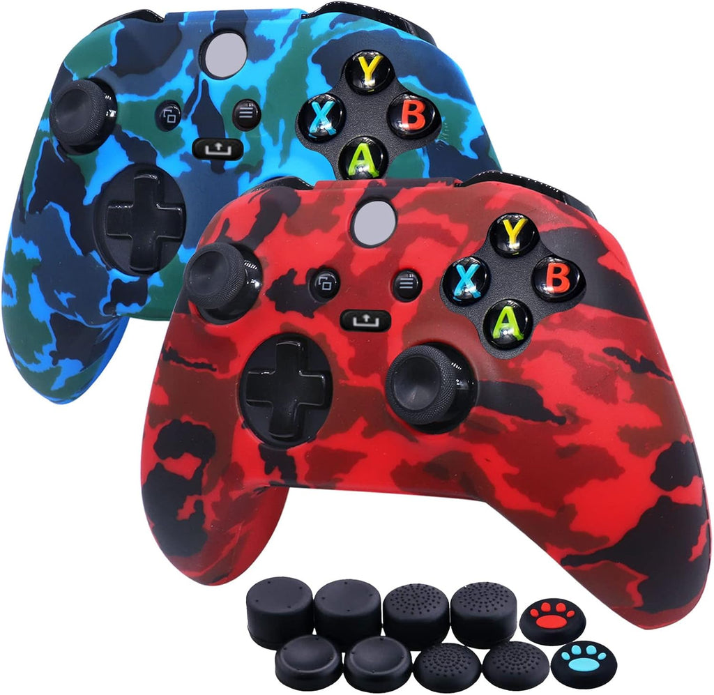 [2 Pack]  Compatible with Xbox Series X/S Controller Soft Silicone Cover Skin, Sweat-Proof Dust-Proof Anti-Slip Case Cover Protective Accessories Set, with 10 Thumb Grips (Red+Blue)