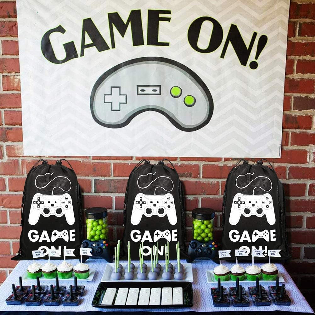 Ahlsenl 24 Pack Video Game Party Supplies Gaming Party Bags Drawstring Bags Gaming Party Decorations for Kids Video Game Themed Birthday Party (Game ON!)
