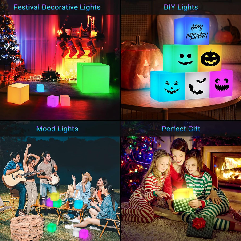 4-Inch LED Cube Lights: RGB 16 Colors Tesseract Cube, Cosmic Cube LED Mood Lamp with Remote Control, IP65 Waterproof Rechargeable Bedside Lamp Night Lights for Kids Nursery Toys Gift