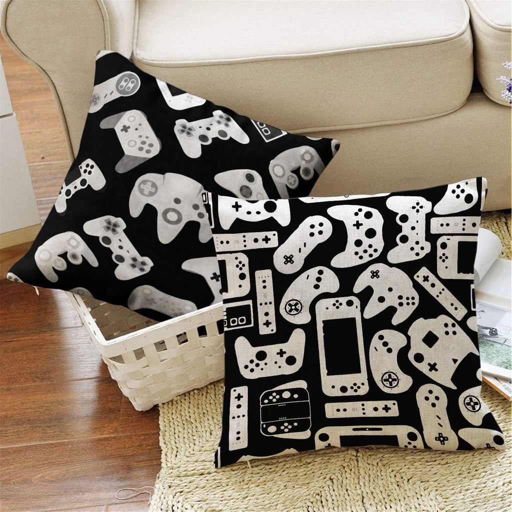 Gamer Square Throw Pillow Case Video Game Controller Cushion Cover for Game Boys Bedroom Playroom 18"X 18", 4 Pack