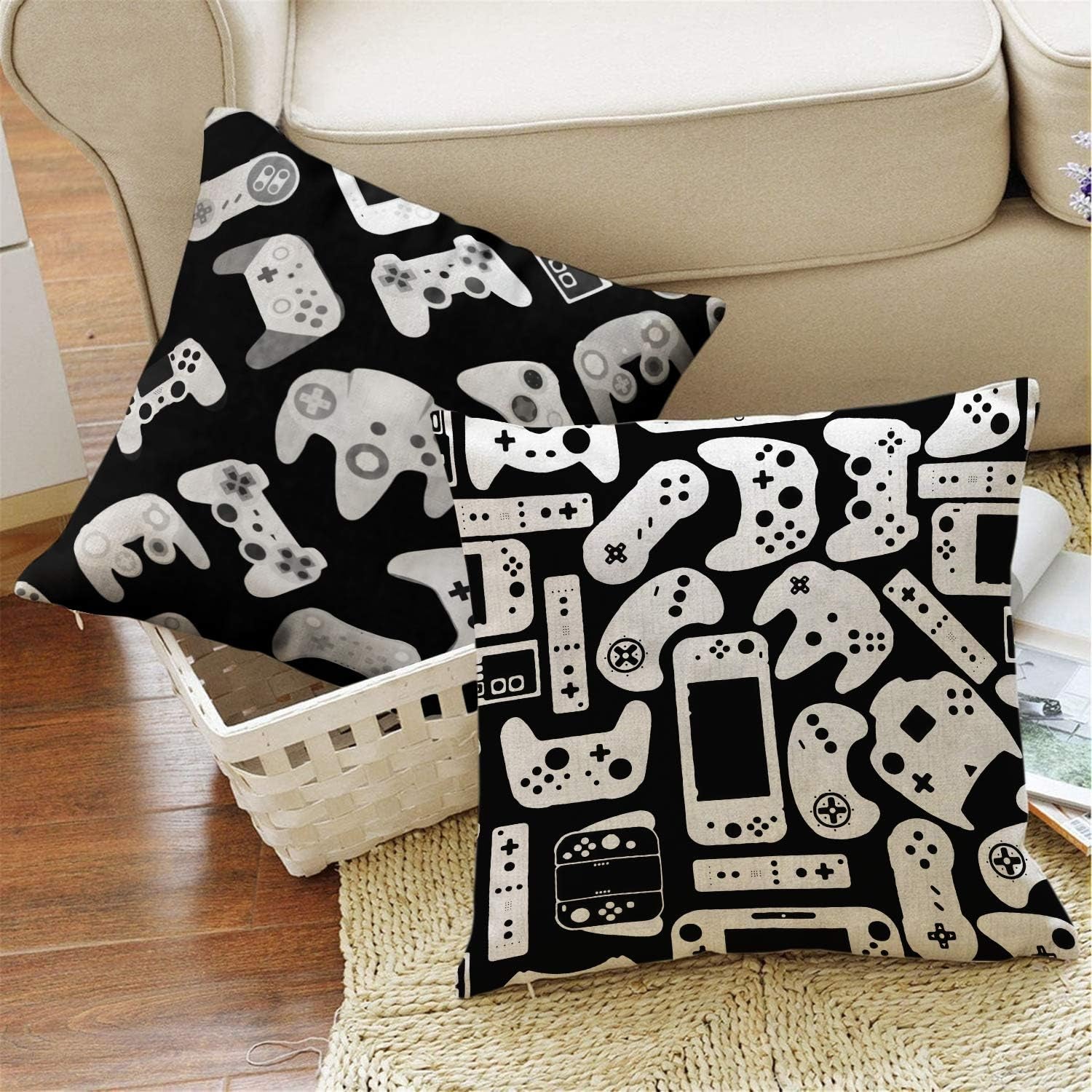 Gamer Square Throw Pillow Case Video Game Controller Cushion Cover for Game Boys Bedroom Playroom 18"X 18", 4 Pack