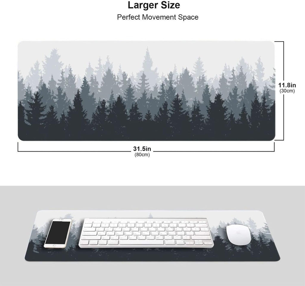Fog Misty Forest Gaming Mouse Pad XL, Extended Large Full Desk Mousepad 31.5X11.8 Inch, Big with Stitched Edge, Non-Slip Long Computer Keyboard Waterproof Mat for Office & Home , X-Large