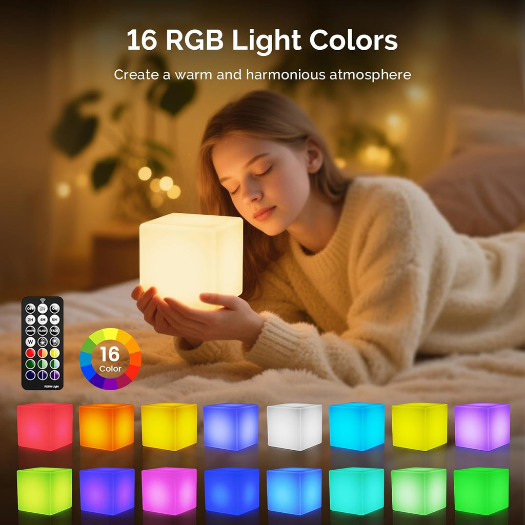 4-Inch LED Cube Lights: RGB 16 Colors Tesseract Cube, Cosmic Cube LED Mood Lamp with Remote Control, IP65 Waterproof Rechargeable Bedside Lamp Night Lights for Kids Nursery Toys Gift