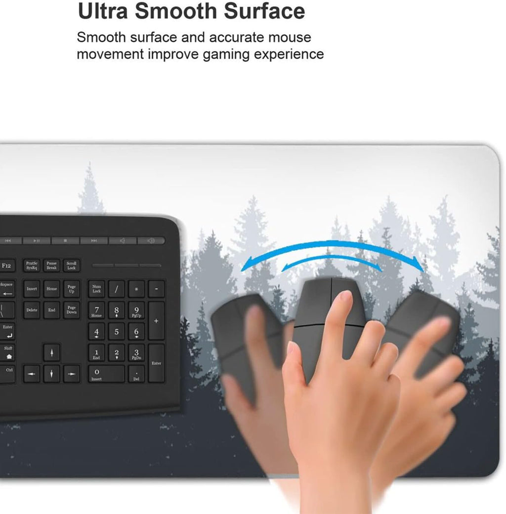 Fog Misty Forest Gaming Mouse Pad XL, Extended Large Full Desk Mousepad 31.5X11.8 Inch, Big with Stitched Edge, Non-Slip Long Computer Keyboard Waterproof Mat for Office & Home , X-Large