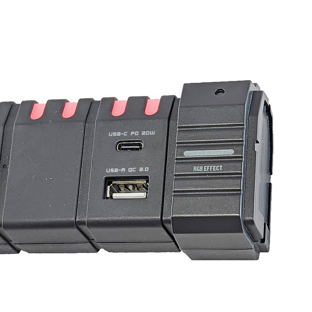 6 Ft. 6-Outlet RGB Gaming Surge Protector with 1 USB-A and 1 USB-C, Black