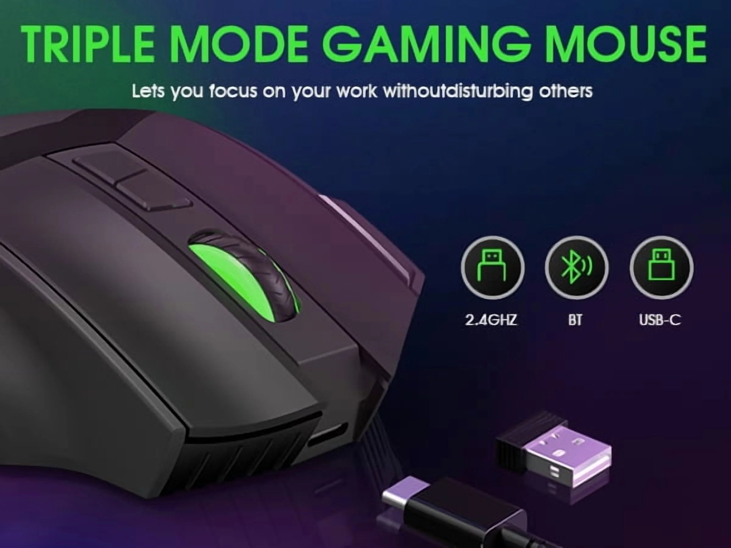 Wireless Gaming Mouse, 16000 DPI Adjustable, Bluetooth 5.2 & 2.4Ghz Dual Mode, Lightweight, 10 Buttons, RGB Lighting, for PC Gaming & Office,  (Black)