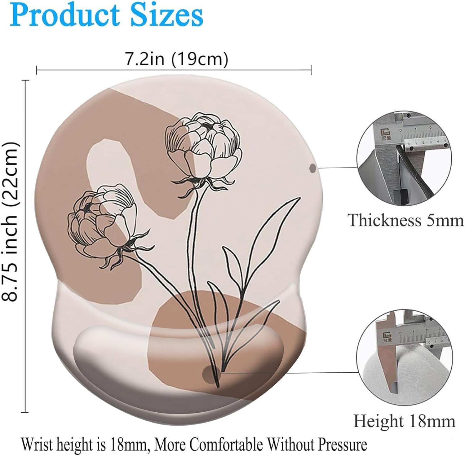 Mouse Pad, Mouse Pad Wrist Support, Ergonomic Gaming Mouse Pad, Pain Relief Comfort Wrist Rest Pad with Non-Slip PU Base for Gaming, Home, Office & Travel, Abstract Flower on Pink