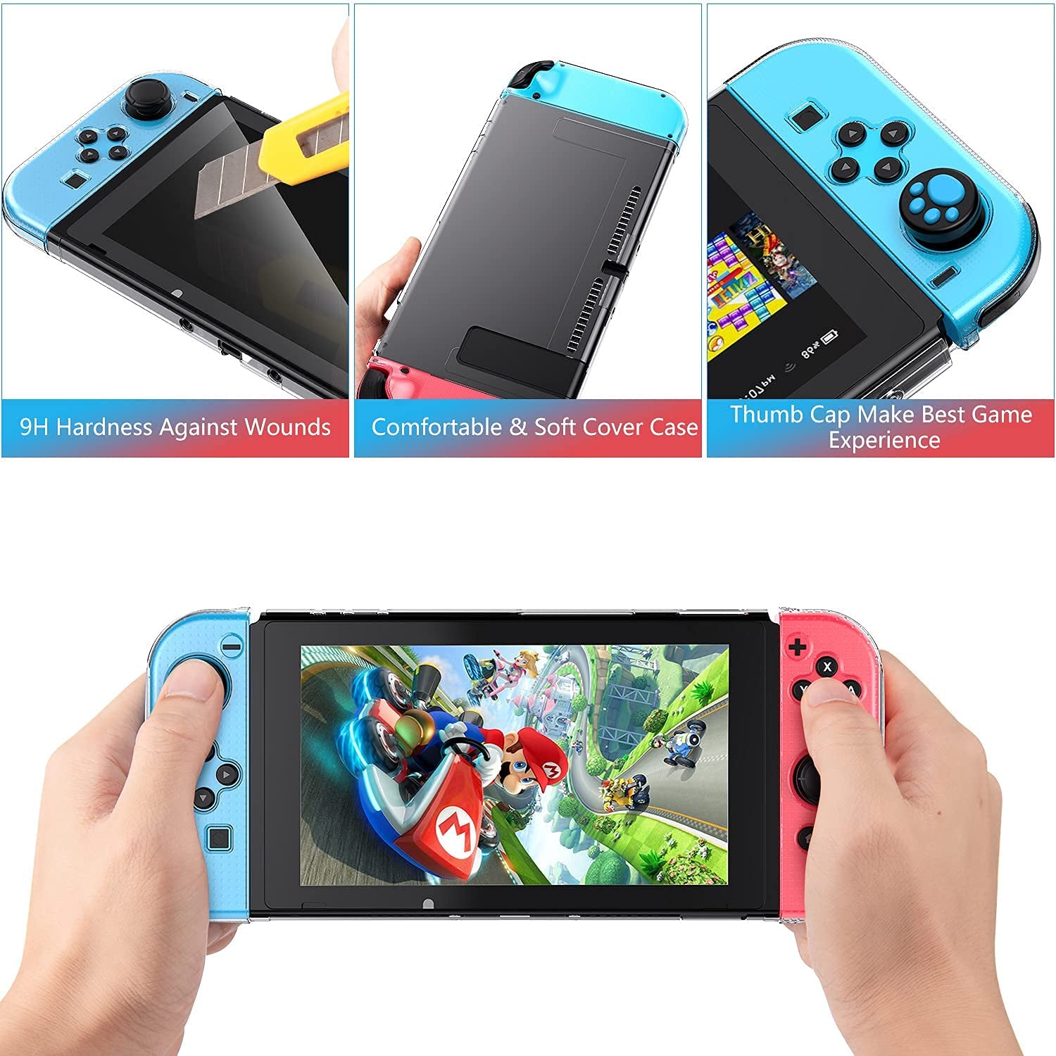Switch Accessories Bundle - 10 in 1 Switch Accessories Starter Kit with NS Switch/Switch OLED Carrying Case, Switch Console Protective Cover Case, Screen Protector, Thumb Caps