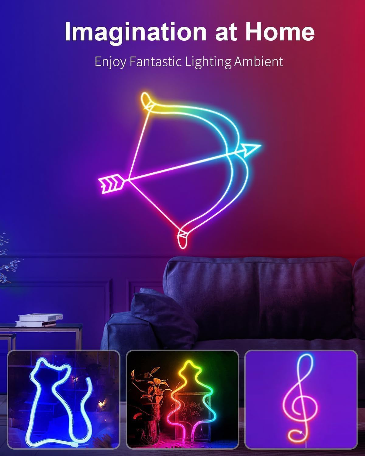 16.4Ft Neon Rope Lights, RGB+IC Color Chasing Meteor Rope Lights for Wall, Flexible Neon Strip App Control, IP65 RGB Lighting Waterproof, Music Sync Gaming Led Strip for Bedroom Decor