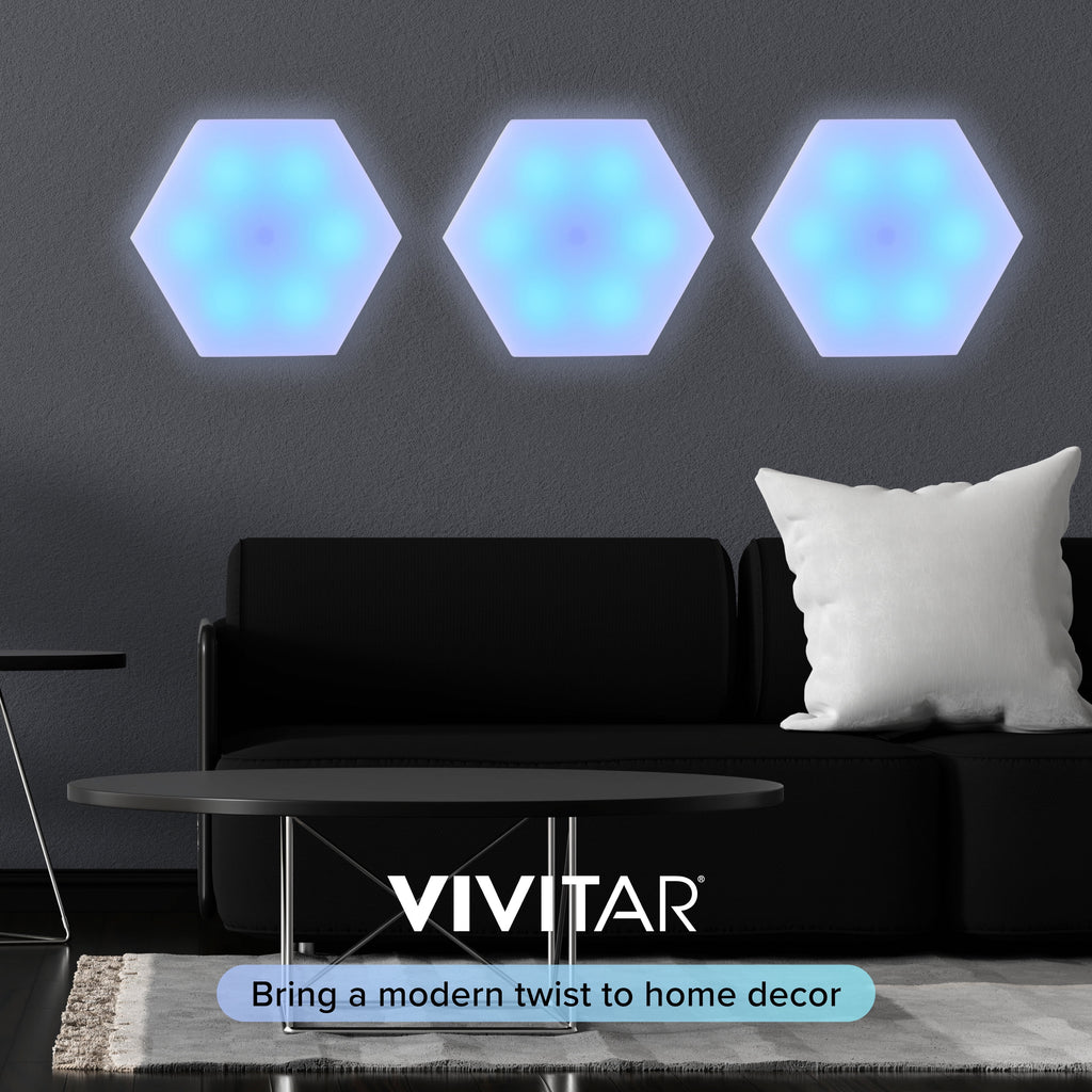 Hexaglow RGB Light Panels: 3-Pack Hexagon Modular LED Lights with Touch-Activation, Remote Control