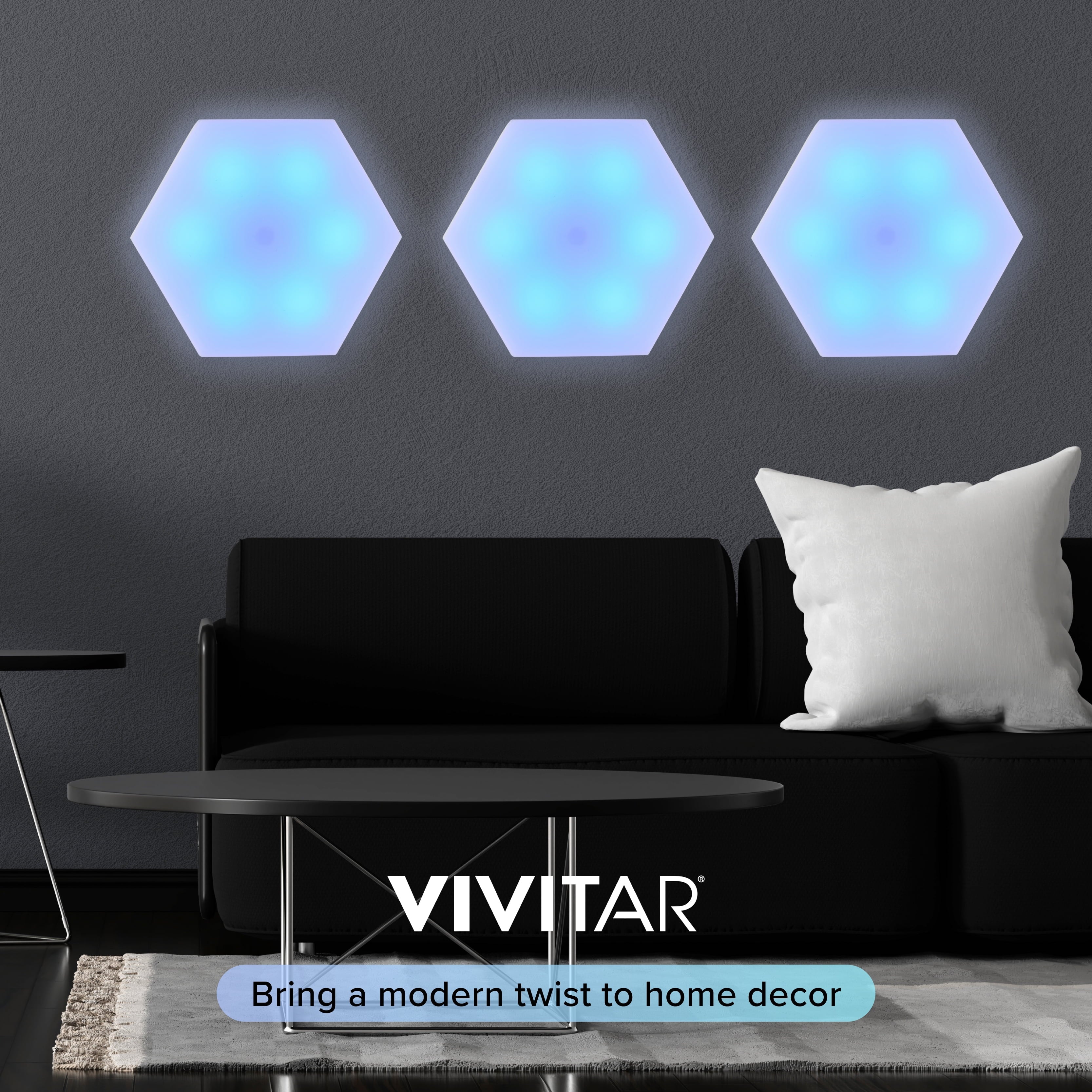 Hexaglow RGB Light Panels: 3-Pack Hexagon Modular LED Lights with Touch-Activation, Remote Control