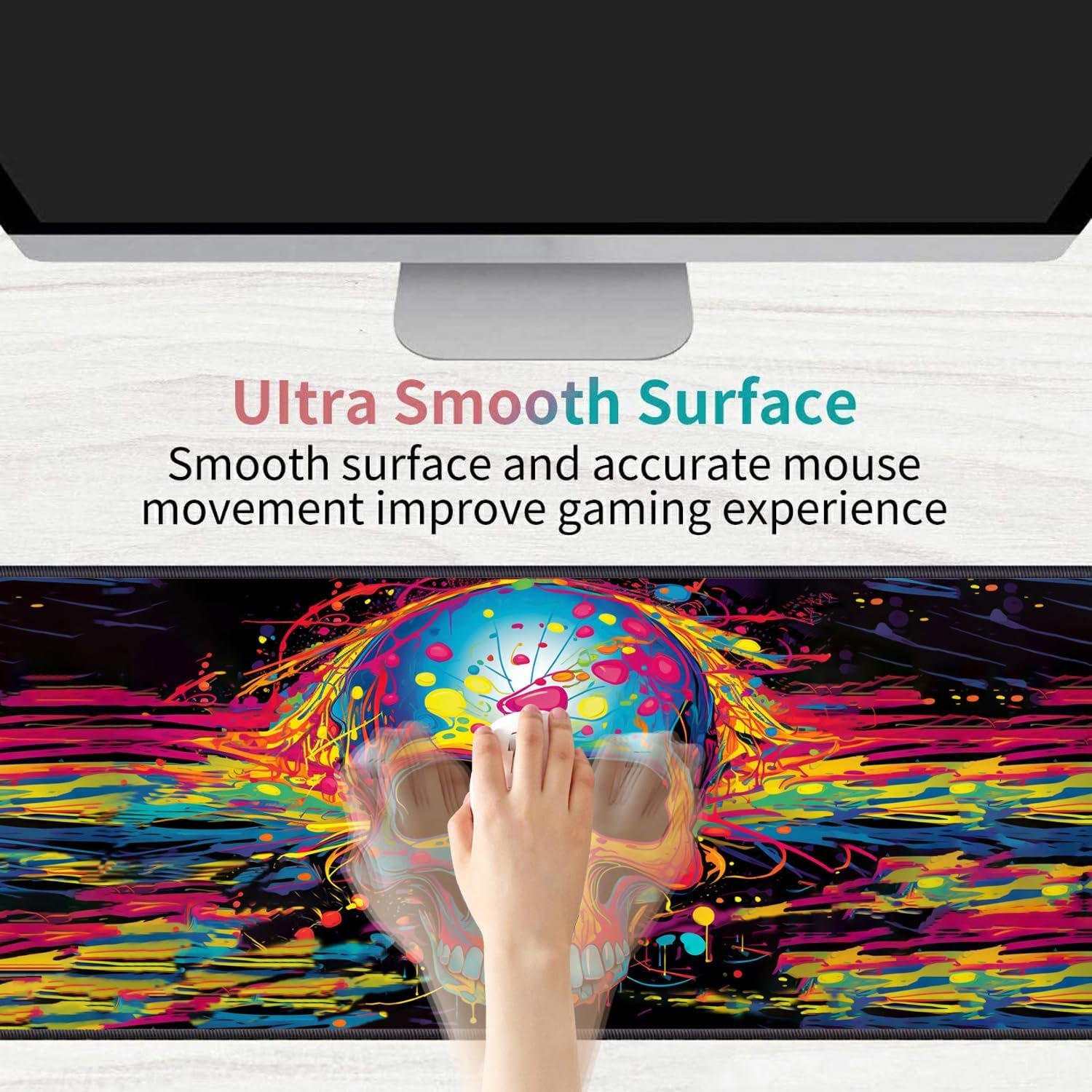 Desk Pad Mat Gaming Mouse Pads with Coasters Set, Stitched Edges Design Mouse Pad XXL Large Mouse Pad for Laptop Computers Color Skull Desk Writing Mat for Office & Home 31.5X 11.8
