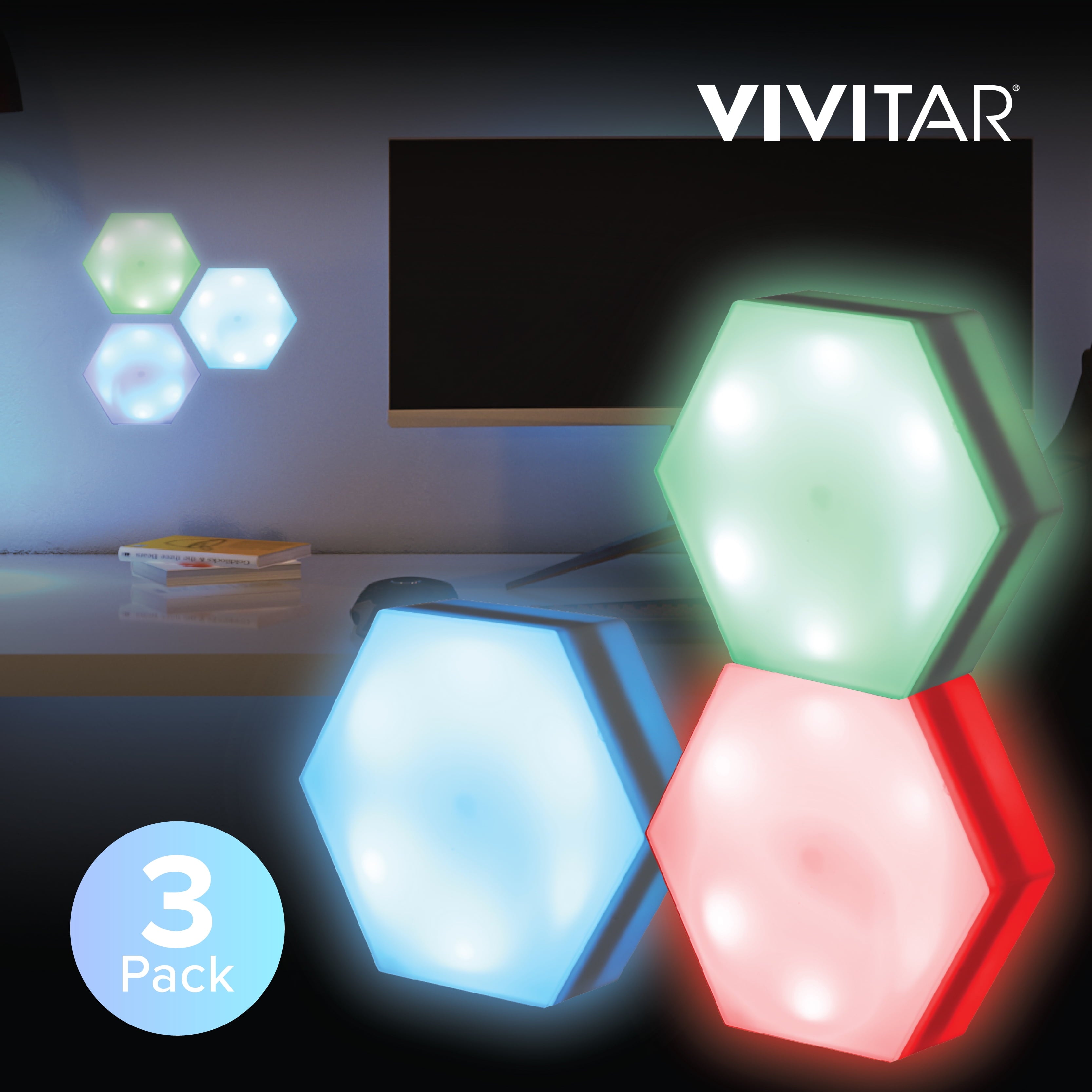 Hexaglow RGB Light Panels: 3-Pack Hexagon Modular LED Lights with Touch-Activation, Remote Control
