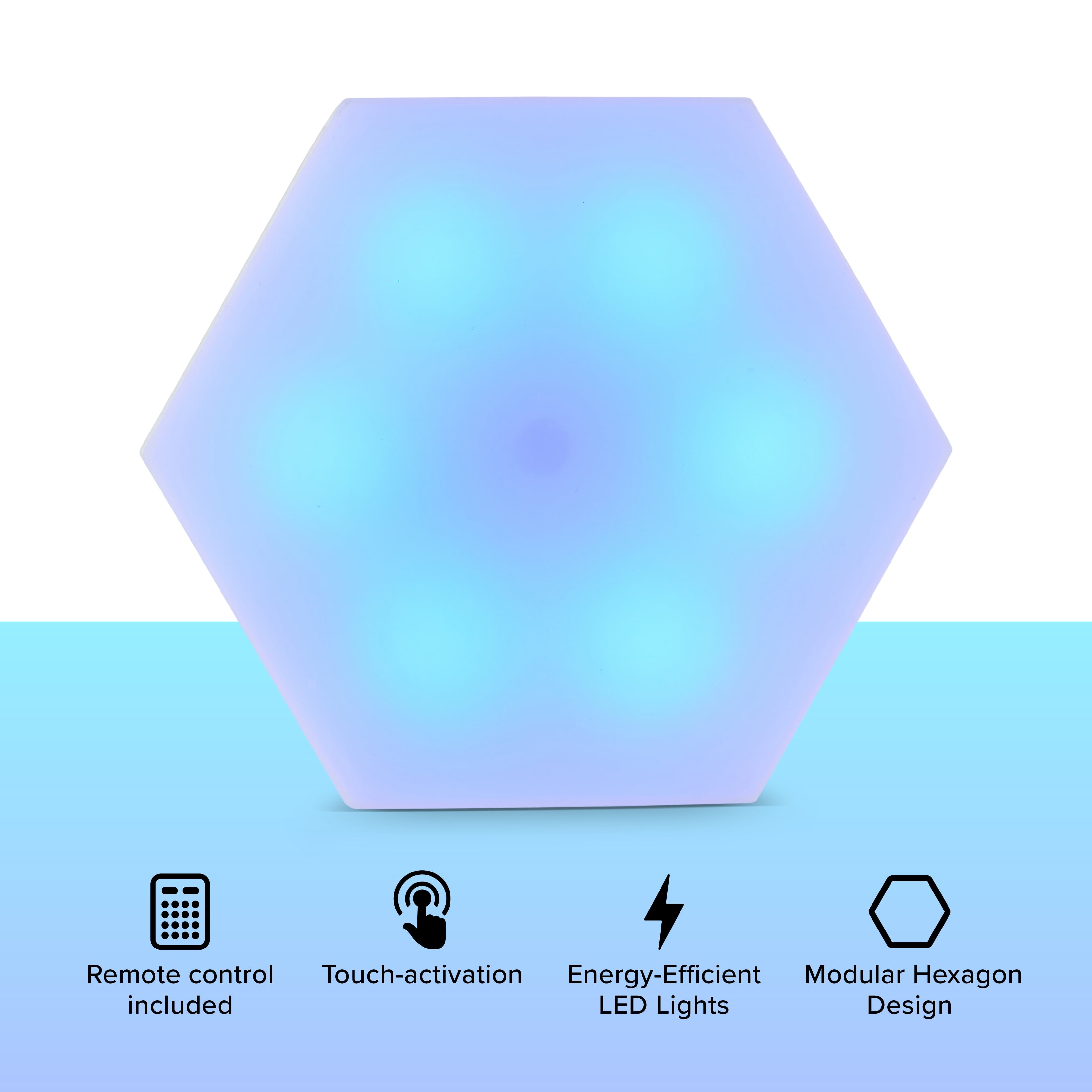 Hexaglow RGB Light Panels: 3-Pack Hexagon Modular LED Lights with Touch-Activation, Remote Control