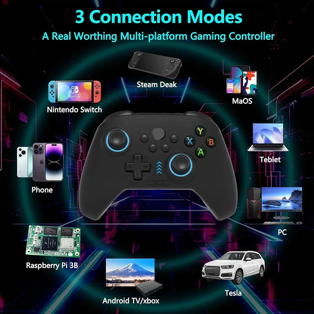 024 Wireless Gaming Controller Compatible with PC, Ios, and Android, Bluetooth Gaming Controller with RGB Lights, Hall Joysticks/Hall Triggers, Black