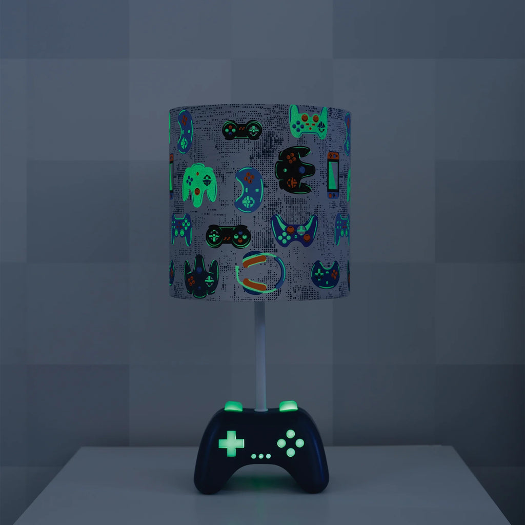 Kids 16.5" Navy Blue Glow-In-The-Dark Gamer Table Lamp