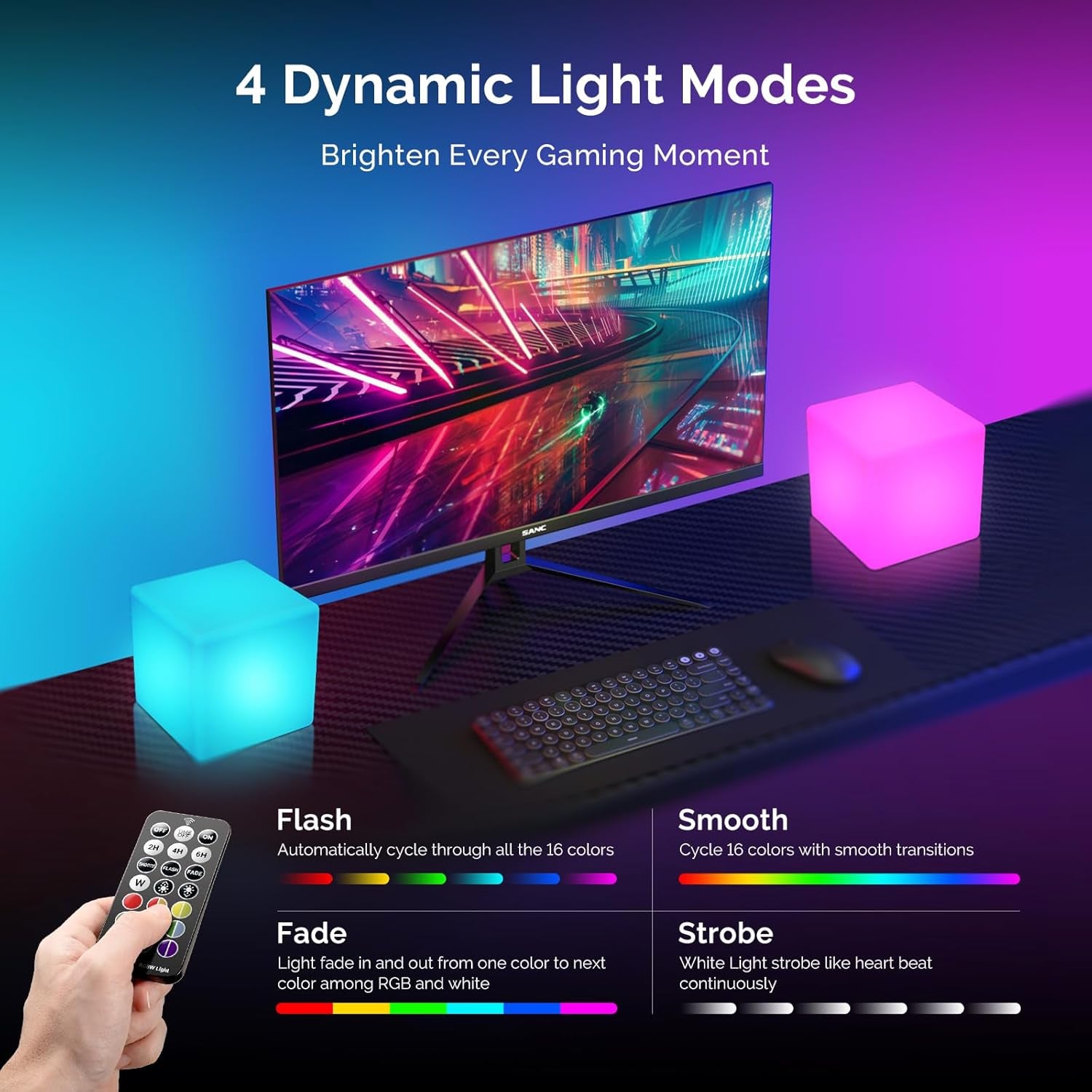 4-Inch LED Cube Lights: RGB 16 Colors Tesseract Cube, Cosmic Cube LED Mood Lamp with Remote Control, IP65 Waterproof Rechargeable Bedside Lamp Night Lights for Kids Nursery Toys Gift