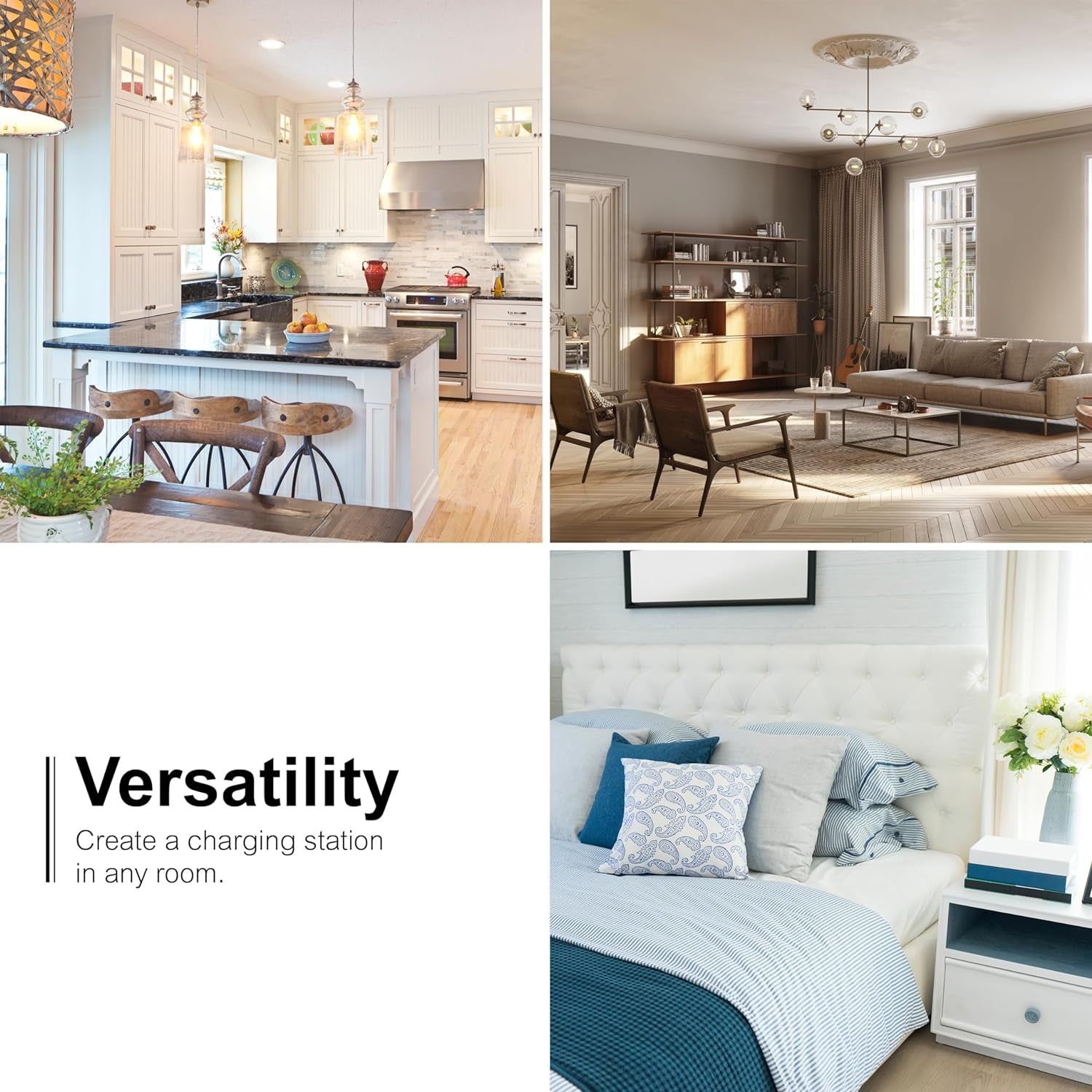 6-Outlet Extender Wall Tap, Grounded Adapter, Outlet Splitter, Charging Station, 3-Prong, Plug Adapter, Secure Install, Cruise Essentials, ETL Listed, White, 54947