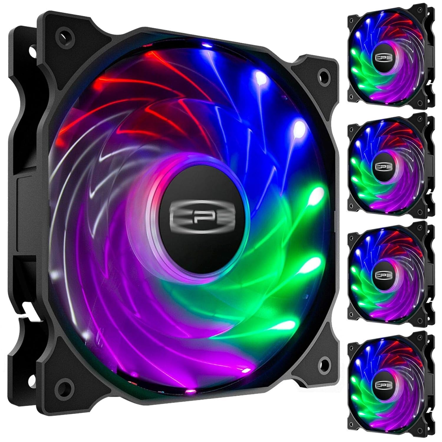 CP3 120Mm Silent Intelligent Control RGB Case Fan Adjustable Colorful High Performance Fans with Controller, 5-Pack