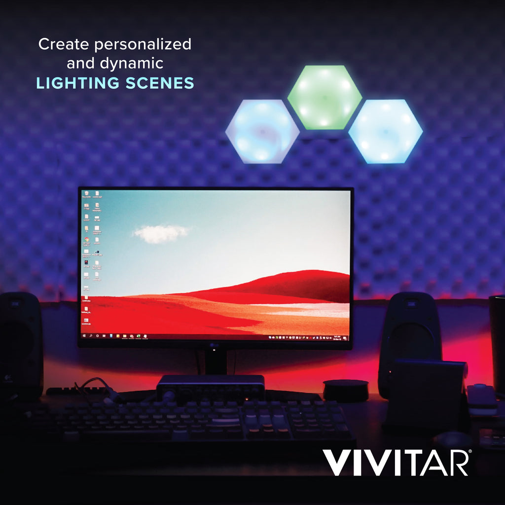 Hexaglow RGB Light Panels: 3-Pack Hexagon Modular LED Lights with Touch-Activation, Remote Control