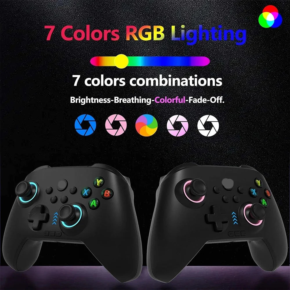 024 Wireless Gaming Controller Compatible with PC, Ios, and Android, Bluetooth Gaming Controller with RGB Lights, Hall Joysticks/Hall Triggers, Black