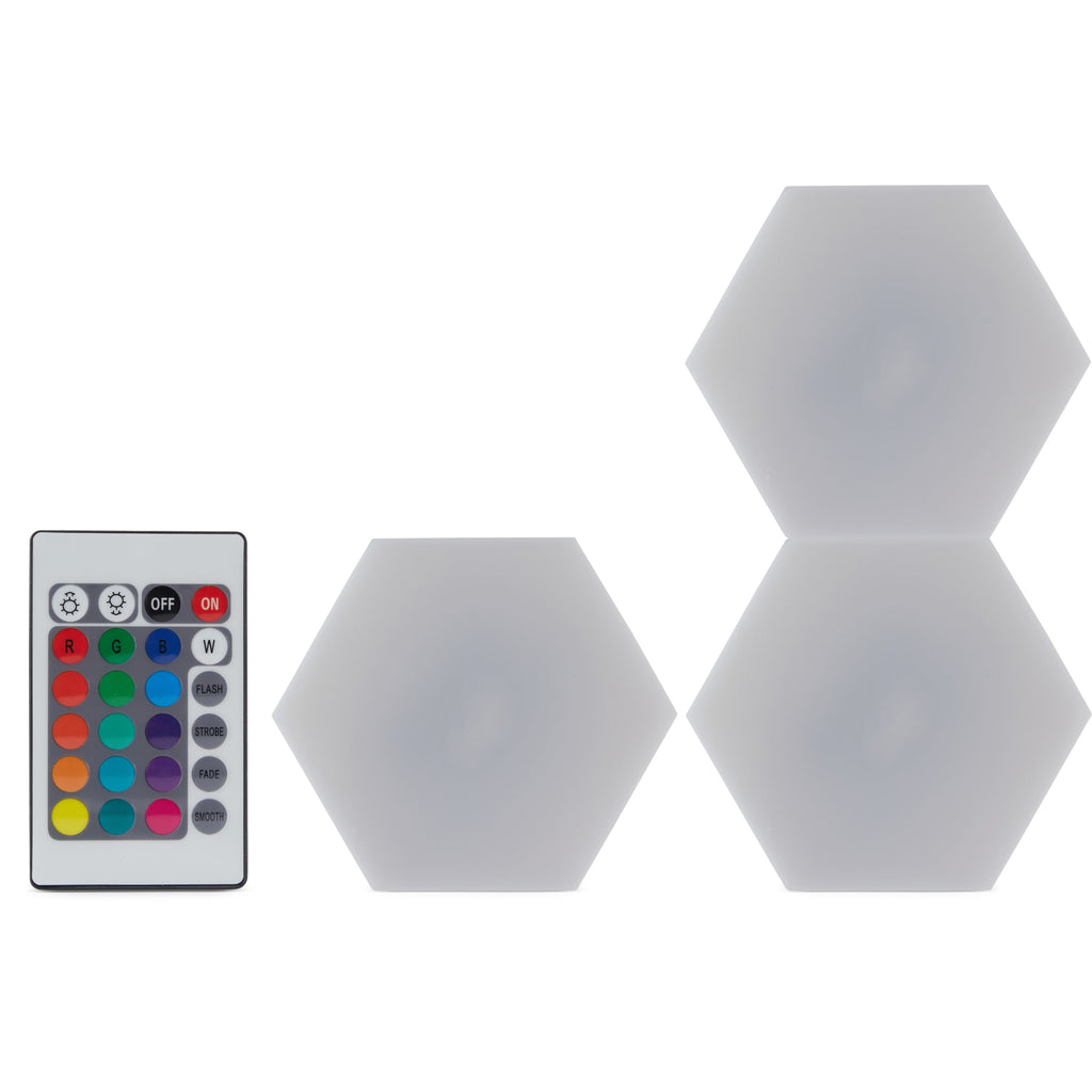 Hexaglow RGB Light Panels: 3-Pack Hexagon Modular LED Lights with Touch-Activation, Remote Control