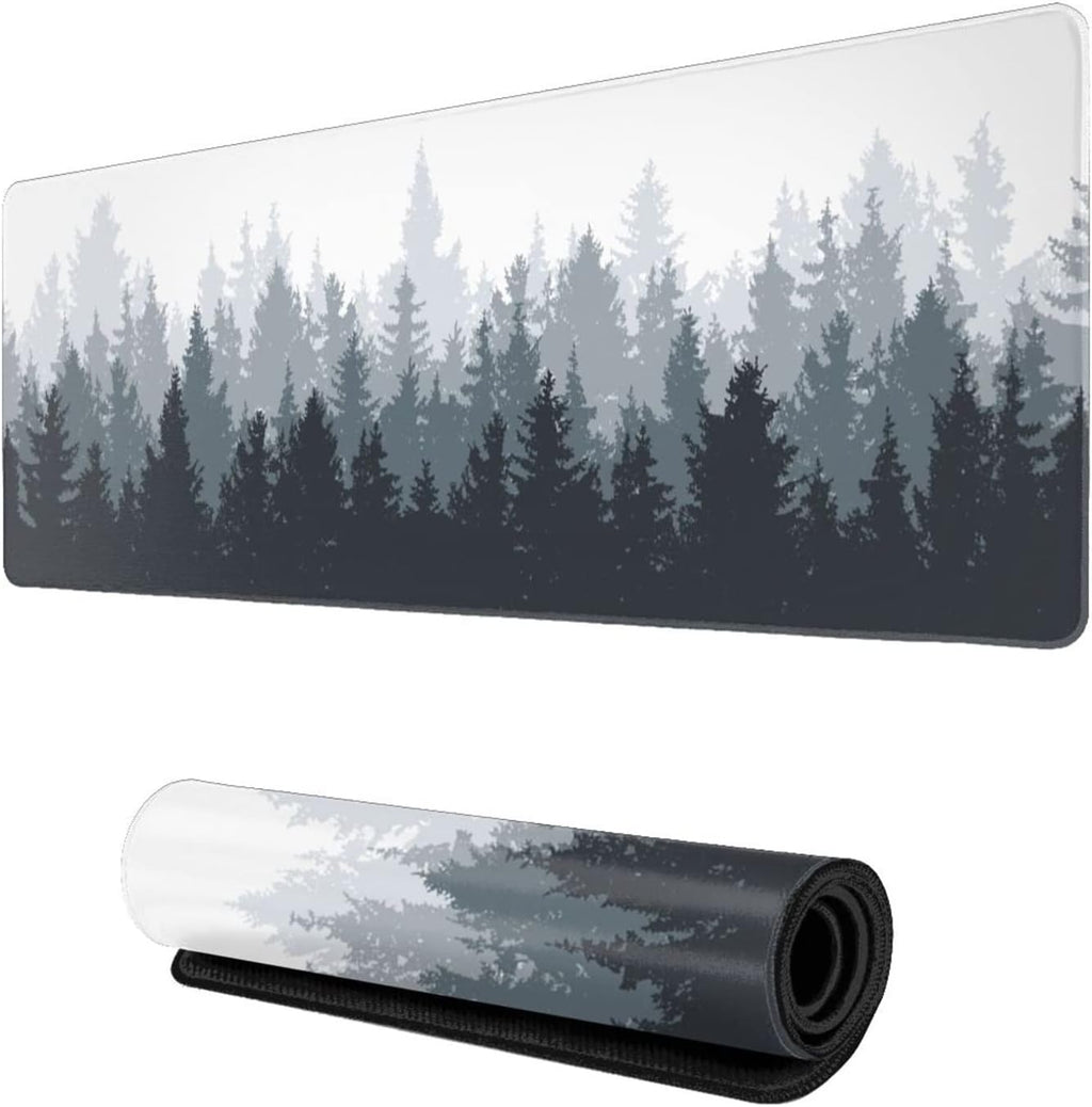 Fog Misty Forest Gaming Mouse Pad XL, Extended Large Full Desk Mousepad 31.5X11.8 Inch, Big with Stitched Edge, Non-Slip Long Computer Keyboard Waterproof Mat for Office & Home , X-Large