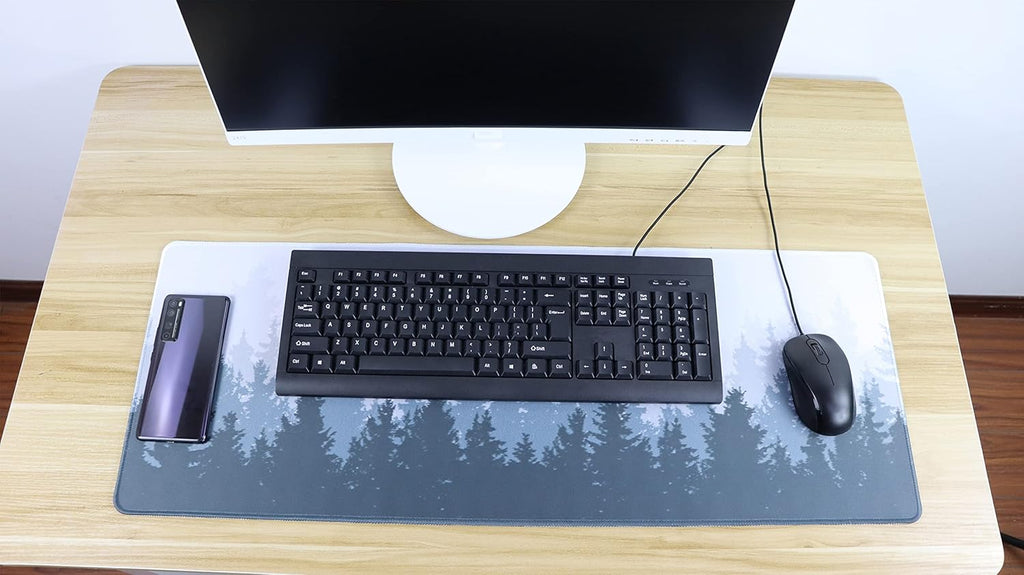 Fog Misty Forest Gaming Mouse Pad XL, Extended Large Full Desk Mousepad 31.5X11.8 Inch, Big with Stitched Edge, Non-Slip Long Computer Keyboard Waterproof Mat for Office & Home , X-Large