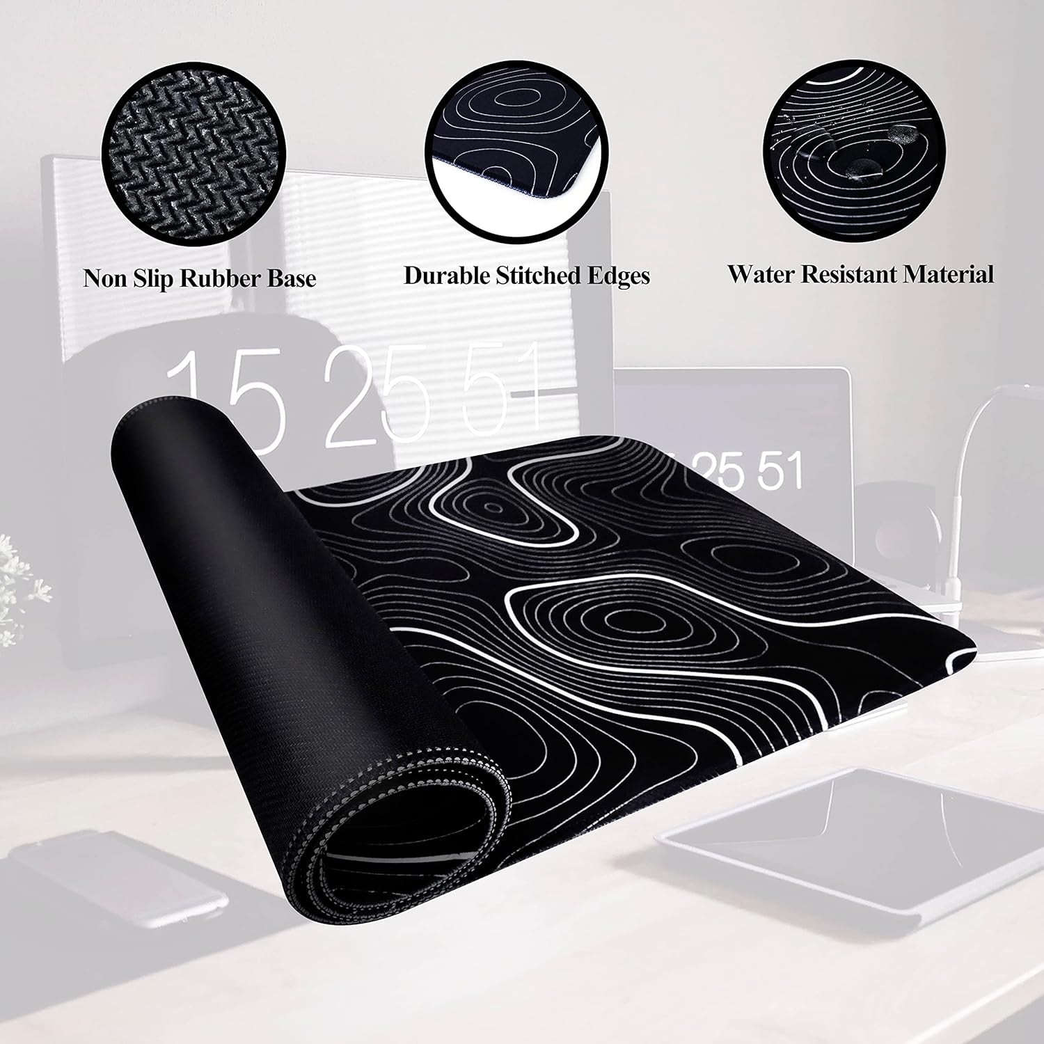 Large Gaming Mouse Pad Extended Big XXL Mouse Pad Keyboard Laptop Computer Desk Mat with Non-Slip Base Stitched Edge for Home Office Gaming Work