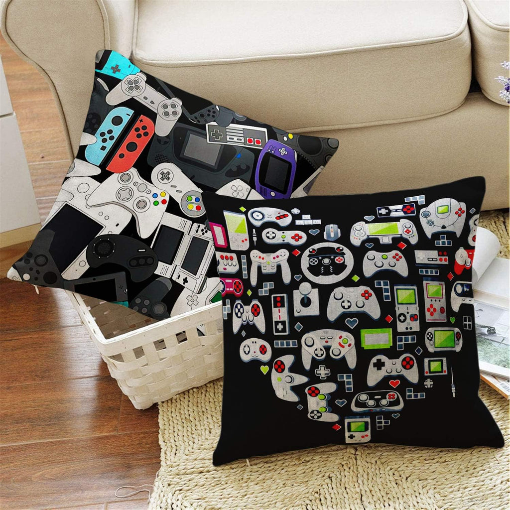 Gamer Square Throw Pillow Case Video Game Controller Cushion Cover for Game Boys Bedroom Playroom 18"X 18", 4 Pack
