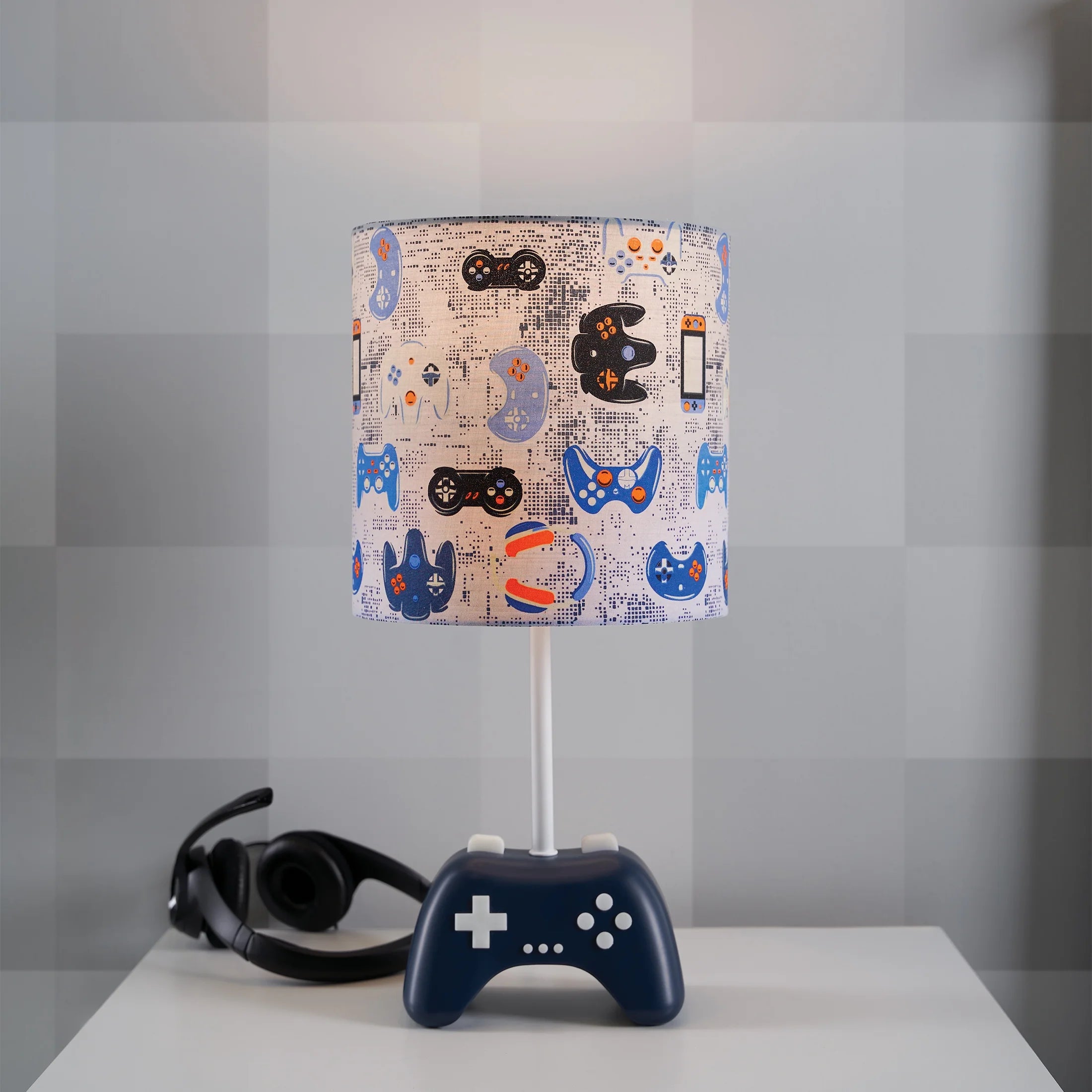 Kids 16.5" Navy Blue Glow-In-The-Dark Gamer Table Lamp