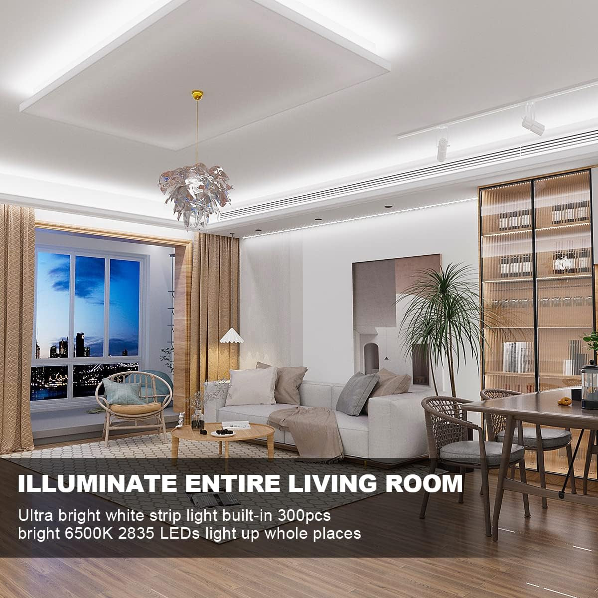 White LED Strip Lights, 16.4Ft Dimmable LED Light Strip with RF Remote, 300 Bright 6500K 2835 Leds, Strong Adhesive LED Tape Light with Timing Mode for Mirror Bedroom Kitchen Cabinet